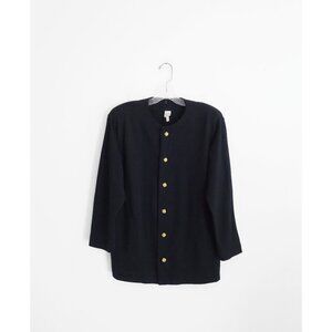 Dosa Black Thin Knit Wool Long Sleeve Button Down Cardigan Blazer sz 1 Small